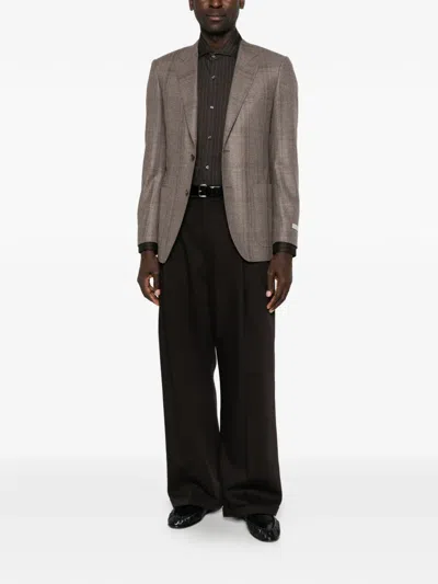 Canali Check-pattern Notched-lapels Blazer In Neutral