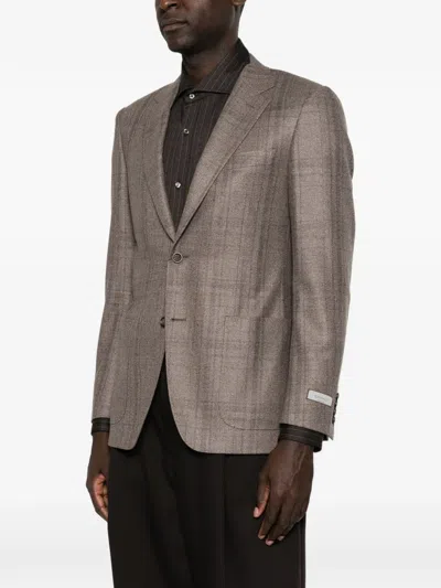 Canali Check-pattern Notched-lapels Blazer In Neutral