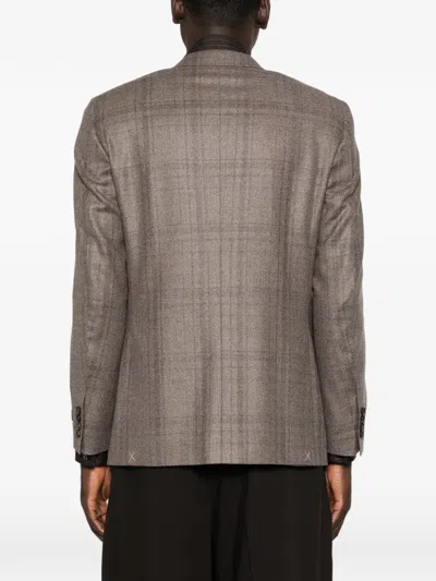 Canali Check-pattern Notched-lapels Blazer In Neutral