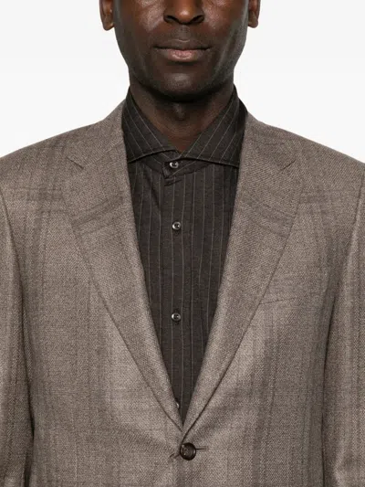 Canali Check-pattern Notched-lapels Blazer In Neutral