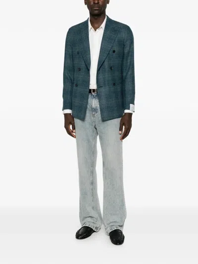 Caruso Double-breasted Checked Blazer In Multi
