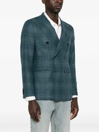 Caruso Double-breasted Checked Blazer In Multi