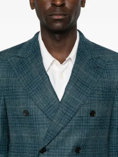 Caruso Double-breasted Checked Blazer In Multi