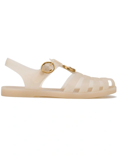 Gucci Logo And Tiger Jelly Sandal In Beige