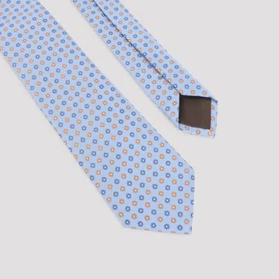Canali 7 Cm Silk Patterned Tie In Blue