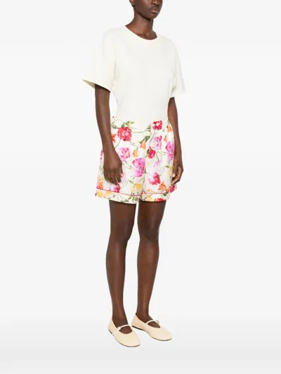 Kenzo Silk Button-front Mini Shorts With Side Pockets In White