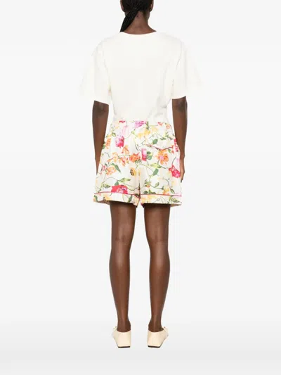 Kenzo Silk Button-front Mini Shorts With Side Pockets In White