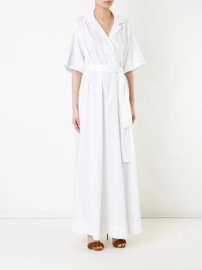 Shop Paule Ka Long Woven Wrap Dress In White