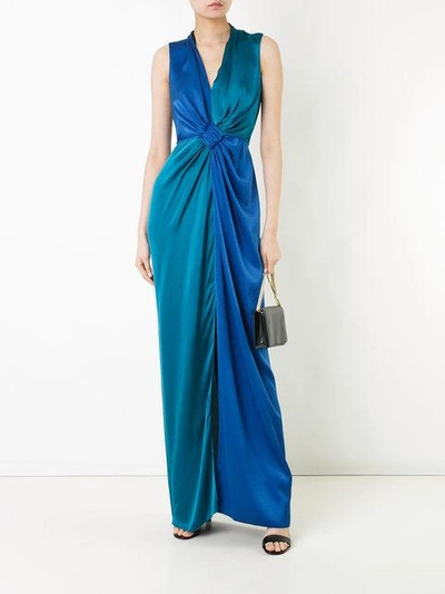 Shop Paule Ka Contrast Woven Draped Dress - Blue