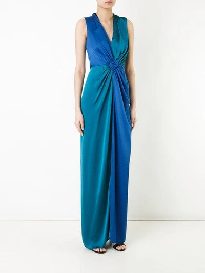 Shop Paule Ka Contrast Woven Draped Dress - Blue