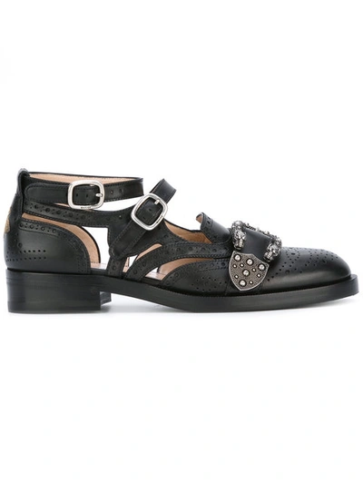 Gucci Cutout Brogue Leather Flat, Black