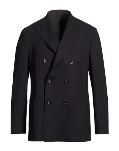 Santaniello Man Blazer Midnight Blue Size 40 Polyester, Wool, Elastane In Blue