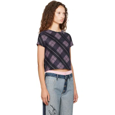 Marc Jacobs Logo Checked Cotton T-shirt In Purple