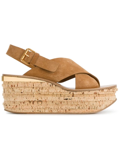 Chloé Camille Suede Wedge Sandals In Brown