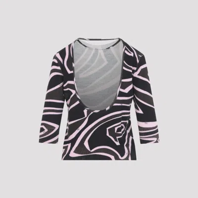 Pucci Khaki And Pink Labirinto-print Wool Knit Cut-out Top In Multi