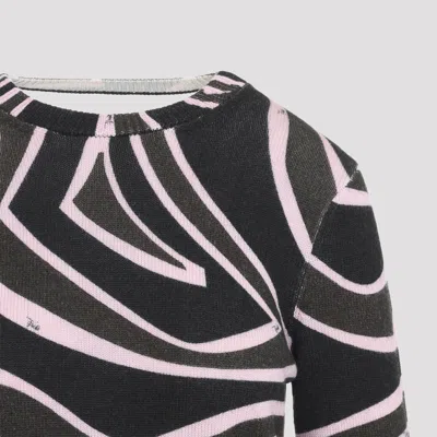 Pucci Khaki And Pink Labirinto-print Wool Knit Cut-out Top In Multi