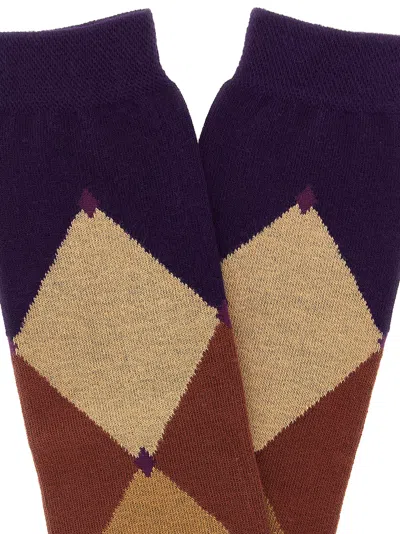 Ballantyne Diamond Knee-length Patterned Socks In Purple