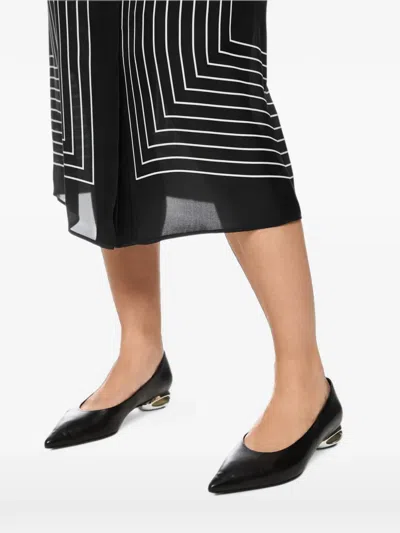 Marccain Graphic-pattern Long-sleeve Midi Dress In Black