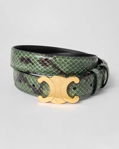 Celine Triomphe Belt 25 In Python In Green
