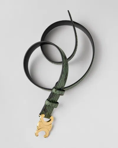 Celine Triomphe Belt 25 In Python In Green