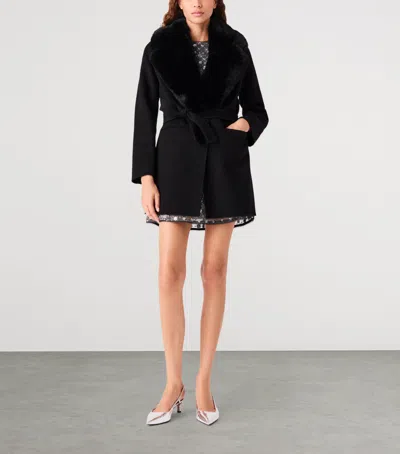 Maje Wool-blend Wrap Coat In Black