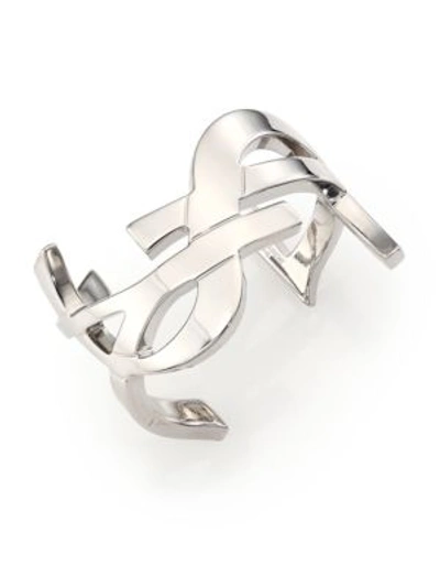 Saint Laurent Monogram Cuff Bracelet/silvertone In Na