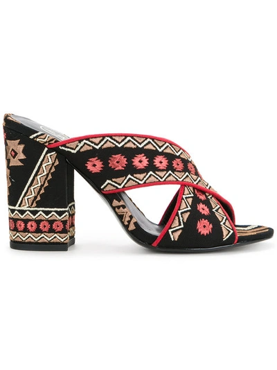 Ash Adel Embroidered Crisscross High Heel Slide Sandals In Black