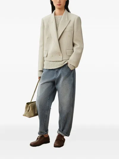 Less Double-breasted Cropped Jacket In Neutral
