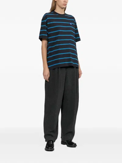 Ader Error Striped Logo-patch T-shirt In Blue