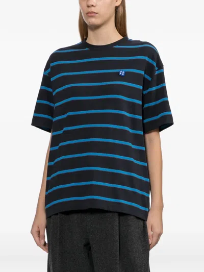 Ader Error Striped Logo-patch T-shirt In Blue