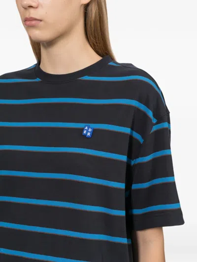 Ader Error Striped Logo-patch T-shirt In Blue