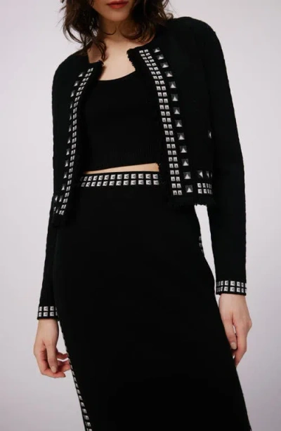 Dvf Brogram Crop Open Front Cardigan In Brown