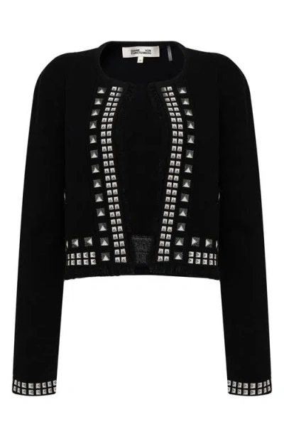 Dvf Brogram Crop Open Front Cardigan In Brown