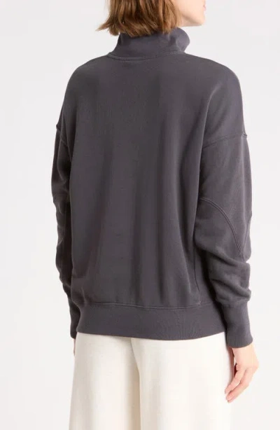 Yogalicious Rib Panel Quarter Zip Terry Pullover In Gray