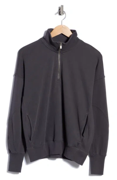Yogalicious Rib Panel Quarter Zip Terry Pullover In Gray