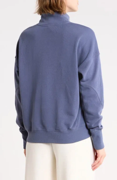 Yogalicious Rib Panel Quarter Zip Terry Pullover In Blue