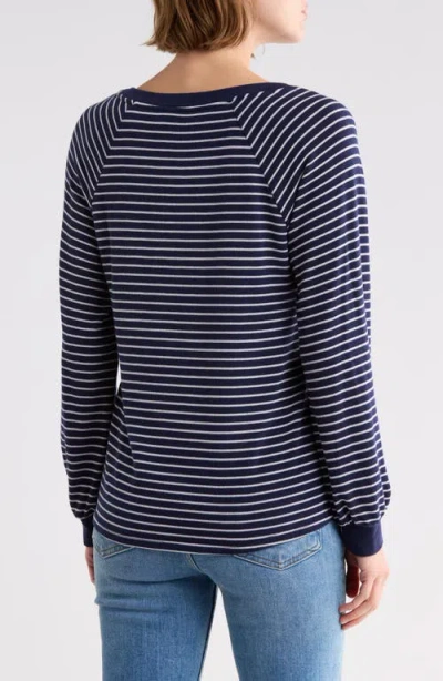 West K Striped Brushed Raglan Sleeve Pullover In Blue