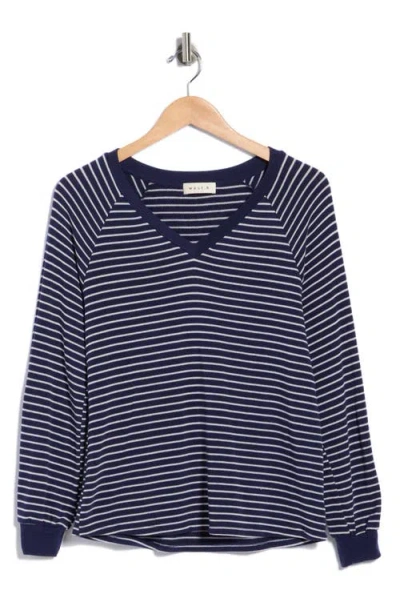 West K Striped Brushed Raglan Sleeve Pullover In Blue
