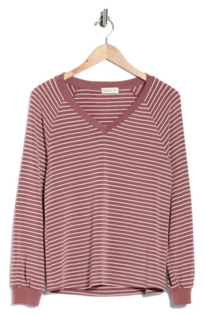 West K Striped Brushed Raglan Sleeve Pullover In Neutral