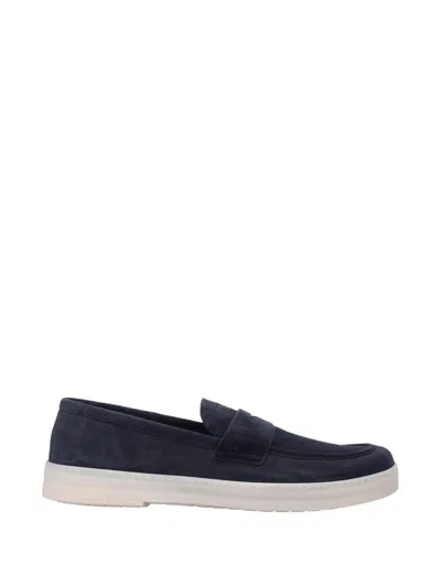 Prada Logo Strap Loafers In Blue
