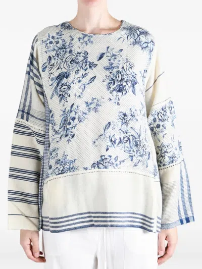 Péro Floral-print Patchwork Blouse In White