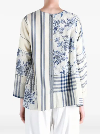 Péro Floral-print Patchwork Blouse In White