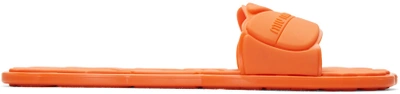 Miu Miu Flower-embossed Rubber Pool Slides In Orange