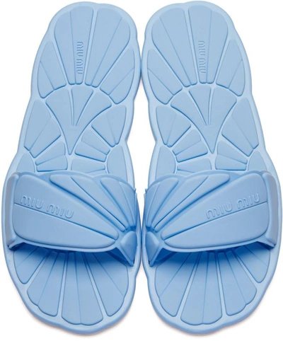 Shop Miu Miu Blue Rubber Pool Slide Sandals
