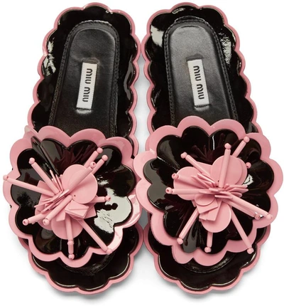 Shop Miu Miu Black Floral Slide Sandals