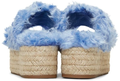 Shop Miu Miu Blue Eco Fur Cross Sandals