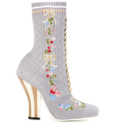 Shop Fendi Stretch-knit Ankle Boots In Elep