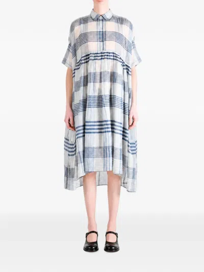 Péro Check-pattern Tiered Midi Dress In Blue