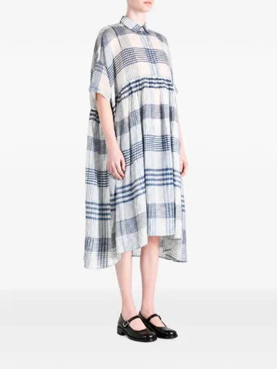 Péro Check-pattern Tiered Midi Dress In Blue