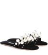 Miu Miu Imitation Pearl Embellished Slide Sandal In Black